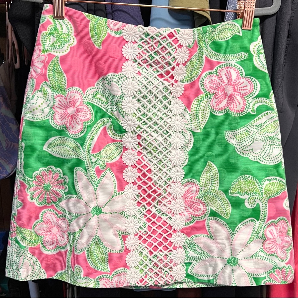 Lilly Pulitzer Pink and Green Floral Mini Skirt